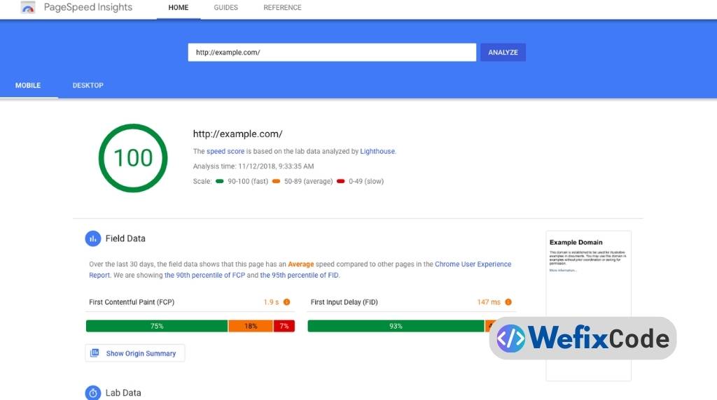 pagespeed insights wefixcode