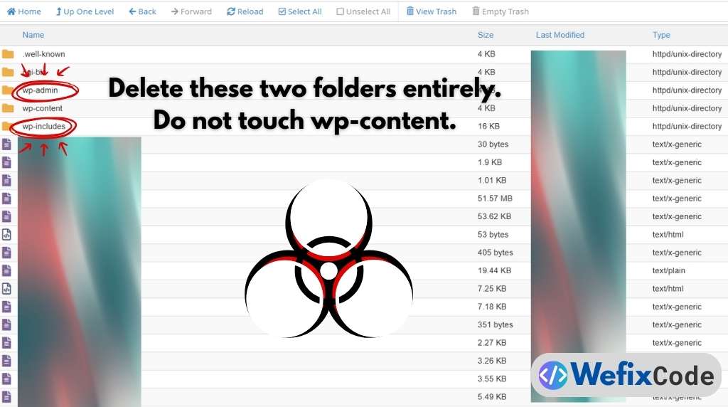 the nuclear deletion wp admin and wp includes